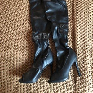 LOLA SHOETIQUE Peep Toe Thigh High Boots